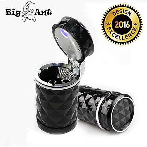 Big Ant Protable Auto Vehicle Car Cigarette Ashtray with Blue LED Cool Light Indicator Self-Extinguishing Ashtray Fit Most Car Cup Holder