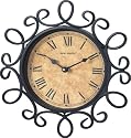 New Haven 1401 12-5/8 by 1-5/8-Inch Hand Forged Curly Wrought Iron Wall Clock, Antique Gold with Black