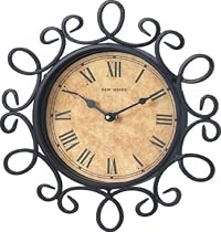 New Haven 1401 12-5/8 by 1-5/8-Inch Hand Forged Curly Wrought Iron Wall Clock, Antique Gold with Black