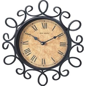 New Haven 1401 12-5/8 by 1-5/8-Inch Hand Forged Curly Wrought Iron Wall Clock, Antique Gold with Black