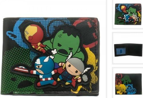 Kawaii Captain America Thor Iron Man Hulk Heroes Black Bi-fold Wallet