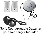 Sony Walkman Portable Skip-Free CD Player with Clip Style Earbud Headphones, LCD Display, Digital Mega Bass Sound, AVLS, Sport Style Behind the Neck Headphones & Passive Lightweight Portable Speakers - Plus Sony Rechargeable Batteries with Recharger
