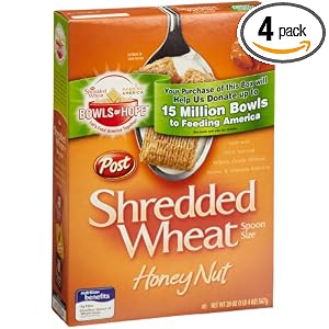 Post Shredded Wheat Honey Nut Cereal, Spoon Size, 20-Ounce Boxes (Pack of 4)