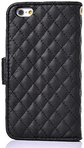 iPhone 6 Case, City View(TM) Multi-purpose Fashion Luxury Camellia Diamond PU Leather Flip Wallet Credit Card Holder Women Handbag with Shoulder Chain Purse Bag Case Cover for Iphone 6 (4.7") (B-Black)