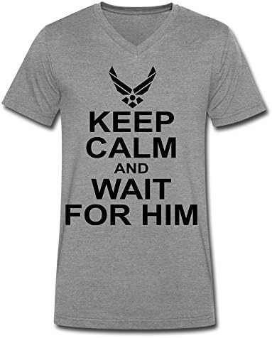 Men's Keep Calm And Wait For Him Airforce V Neck T Shirt X-Large DeepHeather