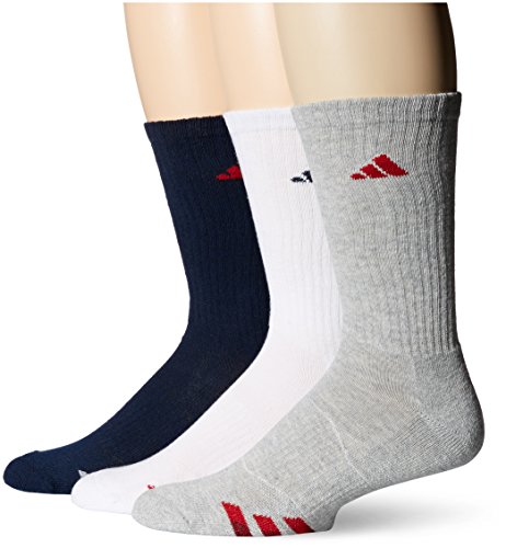 adidas Men's Cushioned Crew Socks (3 Pack), Large, Collegiate Navy/Power Red | White/Collegiate Navy | Heather Grey/Collegiate Navy