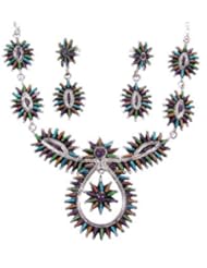 Multicolor Sterling Silver Link Necklace and Earrings Set MW67014
