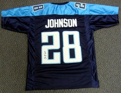 Chris Johnson Autographed/Hand Signed Tennessee Titans Blue Jersey JSA