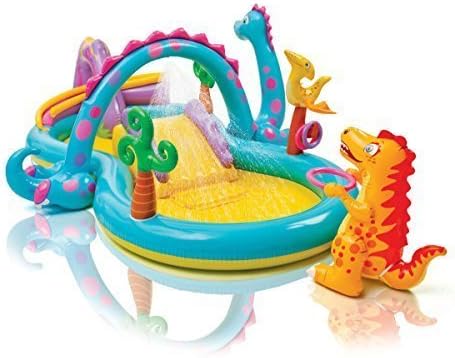 Blue/Yellow Inflatable Kids Dinoland Play Center Slide Pool & Games by Inflatable Pool Water Slides