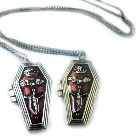 Ftbstyle 2pcs Vintage Coffin Pendant Necklace Bat Crown Cross Locket Goth Charms