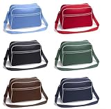 Retro Shoulder Bag im Design der Siebziger, Schultertasche Sporttasche aus Nylon mit Paspelierung in fünf trendigen Farben