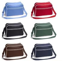 Retro Shoulder Bag im Design der Siebziger, Schultertasche Sporttasche aus Nylon mit Paspelierung in fünf trendigen Farben