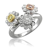 18k Gold Flower White, Pink and Yellow Diamond Ring / Band, Size 7 - 1.02 carat
