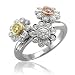 18k Gold Flower White, Pink and Yellow Diamond Ring / Band, Size 7 - 1.02 carat