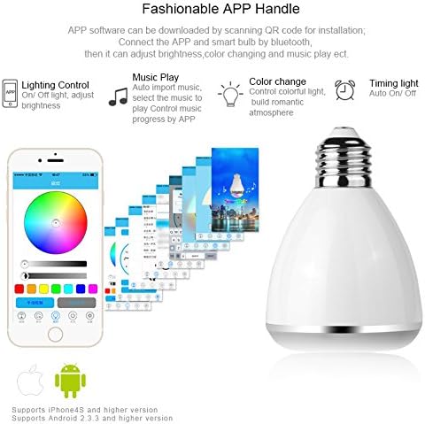 Letine® Bluetooth Led Bulbs with Speaker 6w Led Blubs and 3w Speaker, Smart Phone Control App Software, App Support Android 2.3.3 and ISO 7.0 Higher Versions Samsung S3/4/5/6 Iphone 4/4s/5/5s/6 Plus