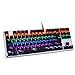 LINGBAO JIGUANSHI Mechanical Keyboard 87 Keys Computer Wired USB Backlit Metal Panels Gaming Keyboard (Mixed Light, Silver Bezel, Black Cap, Black Switches)