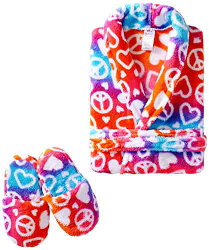 Sleep & Co Little Girls' Ombre Hearts Peace Robe With Slippers Set, Multi, 2T