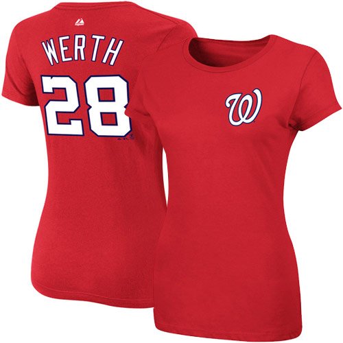 Majestic Jayson Werth Washington Nationals Ladies #28 Player T-Shirt - Red (Small)
