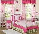 Pink and Green Flower Collection Childrens Bedding- 4pc Twin Set