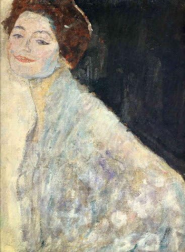 Zaladas Art - Gustav Klimt Portrait Of A Lady In White Unfinished Oil Paintings Framed Art Print Wall Art Size 14X10 inch