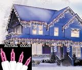 Set Of 100 Pink Everglow Icicle Christmas Lights With White Wire
