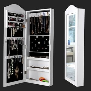 Songmics Schmuckschrank Spiegelschrank Wandspiegel zum Hängen abschließbar weiß 96 x 35.1 x 9.2cm JBC83W