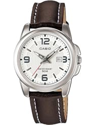Casio Womens LTP1314L-7AV Brown Leather Quartz Watch with White Dial