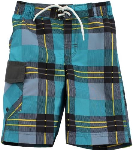 Boys Board Shorts 1206017B (Teal-"Plaid", 5)
