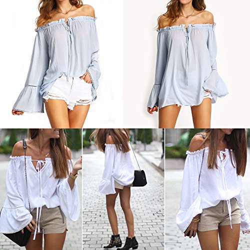 MIOIM® オフショルダー シャツ 爽やか 肩見せ 欧米風 フェミニン カジュアル 登校 通勤 デート ゆったり レディース お出かけ お呼ばれ フレアスリーブ