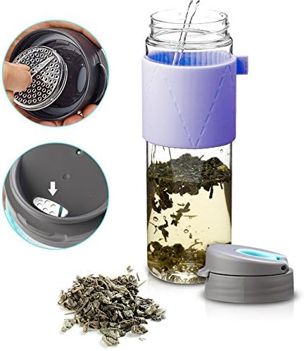 TheJD The Bottle Transparent Bucket Pail Water Bottle BPA Free Non-Toxic 550ml - 18oz (Tea-Bottle-Purple)