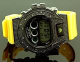Ice Plus Mens Diamond Shock Style Watch Black Case Yellow Band