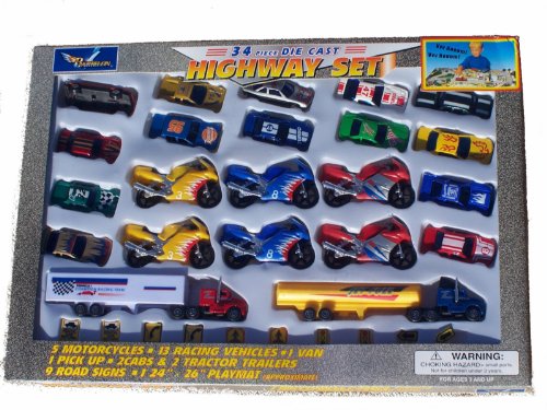 Childrens Toyshop  Toys : DELUXE 34 Piece Die Cast HIGHWAY PLAYSET + BONUS PLAYMAT