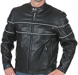 Mens Classic Black Leather Racer Motorcycle Jacket [Large]