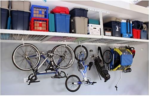 White SafeRacks Overhead Garage/Warehouse Shelf Ceiling Wall Mount Storage Combo set Kit Two 4'x8' Racks 18pc Deluxe Hook Accessory Pack Package