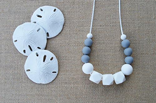Silicone Baby Teething Necklace for Mom/Nursing Necklace/Chewable Jewelry/Grey and White Combo