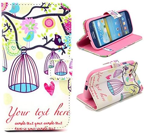 Galaxy S3 Case, M-Zebra Printed Series Light Color Design PU Leather Stand Wallet Type Magnet Design Flip Case Cover For Samsung Galaxy S3 i9300, with Screen Protectors+Stylus+Cleaning Cloth (Bird 1)