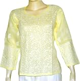 Womens Cotton Long Sleeve Top Blouse Chikan Embroidery Size L