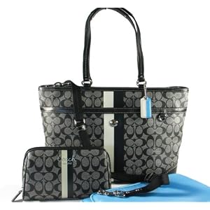 NEW AUTHENTIC COACH HERITAGE STRIPE MULTIFUNCTION BABY BUSINESS TOTE & POUCH SET