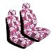 Set of 2 Universal-Fit Hawaiian Hibiscus Floral Print Low Back Front Bucket Seat Cover With Separate Headrest Cover - Pink