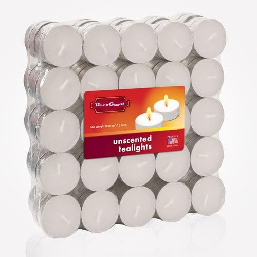 DecoGreat Tealight Candles, White, Unscented (50)