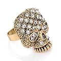 Crystal Skull Fashion Ring Antique Gold