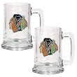 Chicago Blackhawks 2pc 15oz Glass Tankard Set- Primary Logo NHL Hockey