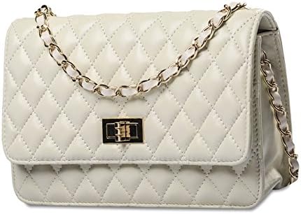 Fatteen Cat Women's Quilted 100% Genuine Leather Mini Affair Cross-body Handbag (Beige)