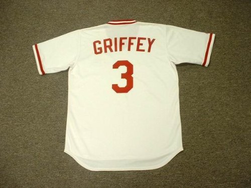 KEN GRIFFEY JR. Cincinnati Reds 1970's Majestic Cooperstown Throwback Home Baseball Jersey, XL