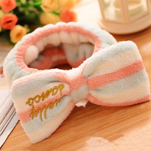 HOT Girl Big Bow Striped Hair Band Wrap Headband for Bath Spa Make Up Tool