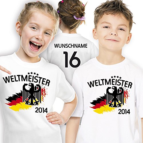 Deutschland Kinder T-Shirt zur Fussball WM 2014 personalisiert mit eigener Rückennummer und Wunschname Gr. 116