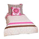 Bacati - Damask Pink Brown 4 piece Toddler Bedding Set