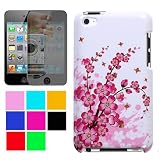 Durable Two Piece Front and Back Protective Hard Shell Crystal Cover Case for Apple iPod Touch 4th Generation + Mirror Screen Protector for Apple iPod Touch 4th Generation (Many Color Available), Love Flower