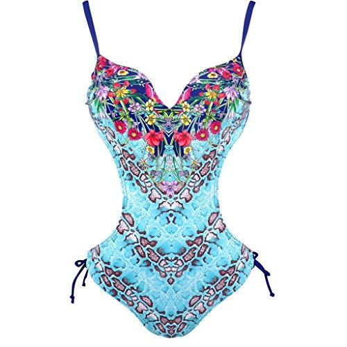 Roybens 50s Women Retro Floral One Piece Swimsuit Pin Up Monokinis Swimwear