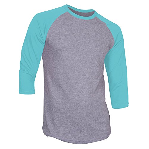 DealStock Men's Plain Raglan Shirt 3/4 Sleeve Athletic Baseball Jersey S-3XL (40+ Colors),Gray Tiffany Blue,Large